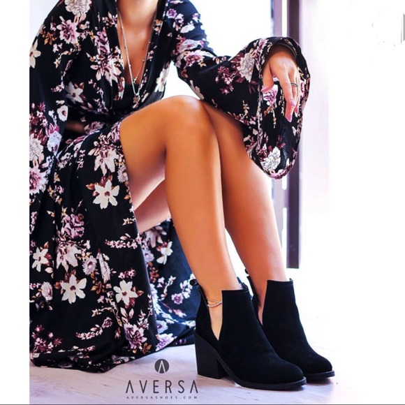 Suede Leather Cut Out Ankle Booties 
